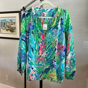 Lilly Pulitzer Elsa, Silk, NWT, size L, “Purrfect” print